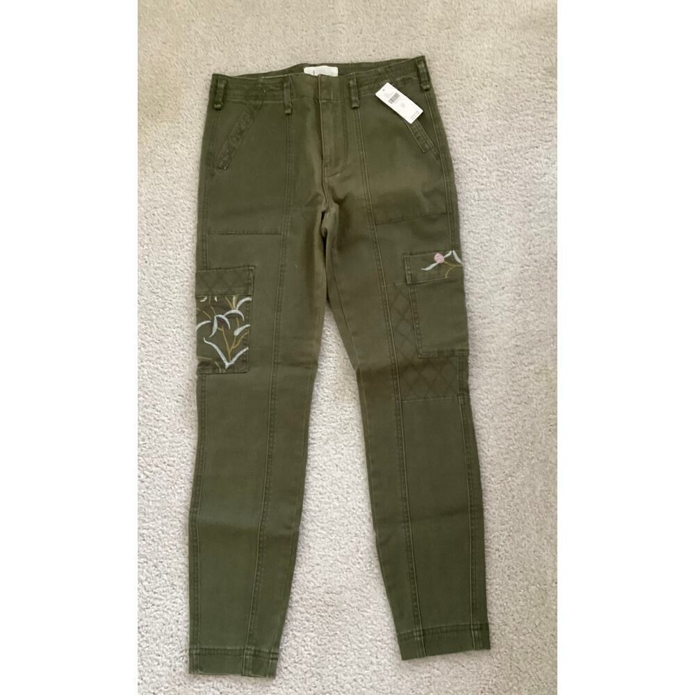 Anthropologie embroderedβ cargo skinny pants women size 27 green